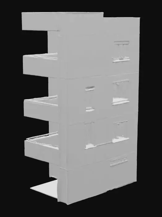 3D model for soviet panel house constructivism, 5 floors, grass and trees exterior