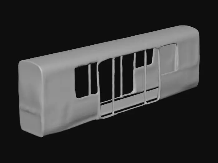 3D model for A monorail car. The doors are open. The interior has no seats, but has support poles. The windows on the car are transparent, and it needs to be possible for a player to enter the interior of the monorail car.