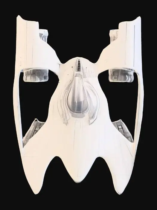 3D model for A retro-futuristic spaceship shaped like the letter "H." The spaceship is white-silver.