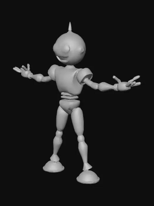 3D model for A three-foot tall chrome robot with a round head and a goofy grin.