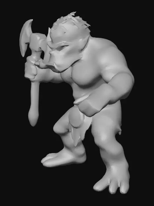 3D model for A nasty, mean-looking troll holding a battle axe in one hand.