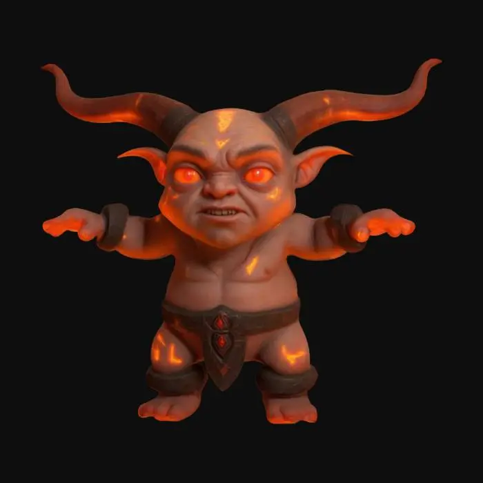 3D model for 3d character model, T pose, of a normal size human looking like a dwarf with normal pinky/orange skin color, and red light rune-formations inscriptions on his skin like Illidari.  