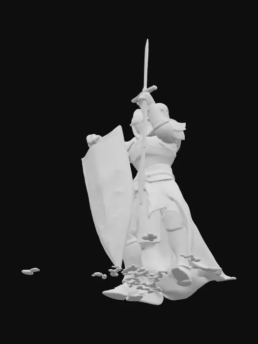 3D model for Injured knight with broken shield and head from oponnent on the sword