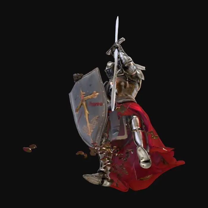 3D model for Injured knight with broken shield and head from oponnent on the sword