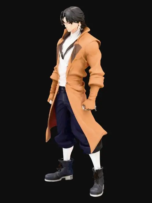 3D model for A 3D model of a sleek manhwa character, featuring a lean and agile physique with sharp, defined contours. The face has expressive, detailed eyes and a determined gaze, framed by long, stylized hair with soft, flowing strands. The character is dressed in crisp, layered clothing, possibly a tailored jacket or flowing tunic, rendered with subtle fabric textures and clean, vibrant colors. Its posture is dynamic and poised, conveying an air of elegance and readiness, with smooth, almost porcelain-like skin.