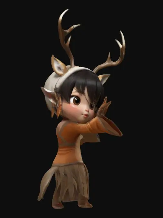 3D model for 1. 主体造型：动画建模白泽少女，兽耳保留鹿角特征。
2. 服饰细节：发挥你的想象
3. 材质表现：丝绸材质用SSS次表面散射，金属配件做旧处理 ，面部轮廓超清画质
4. 动态设计：两手伸直抬平处于一个高度伸直，人物正对。双脚迈开清晰可分
5. 场景构建：绿幕素材
6. 渲染参数：Octane渲染器，HDRI环境光+三点布光系统，