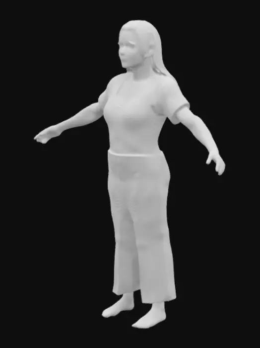 3D model for A full body frontal shot of a filipino grandmmother in T-pose, wearing floral top and floral pants, barefooted. Her long hair tied in half ponytail. symmetrical, good anatomy and eyes, best quality, detailed mesh, high resolution, super detail, best quality, 4K, 8K, HDR, studio quality beautiful, elegant, realistic, ultra realistic

Negative Prompt
bad anatomy, deformed, squashed feet, extra limbs and fingers, worst quality, missing fingers and feet, poor lighting, unnatural, blurry mess