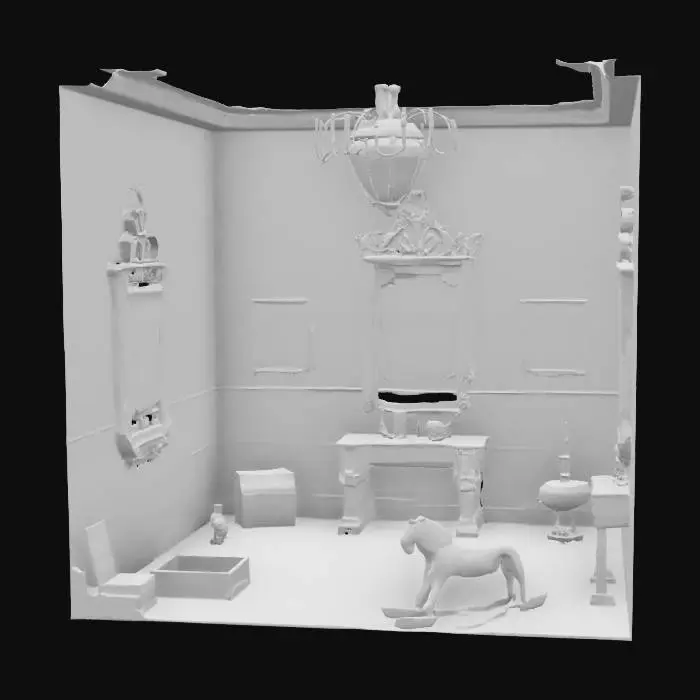 3D model for Viktoryan tarzı eski bir malikane odası, kırık aynalar, eski oyuncaklar