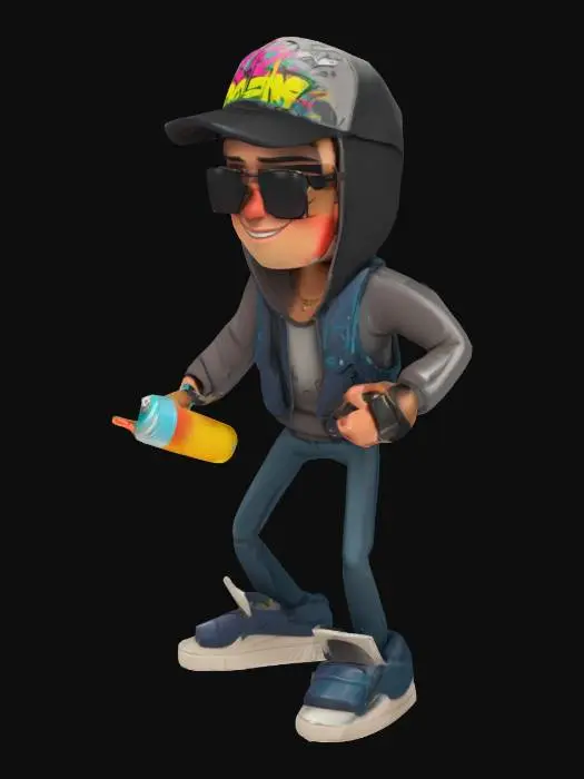 3D model for Subway Runner, jake, dark outfit, second outfit, hat, classes, spray paint can