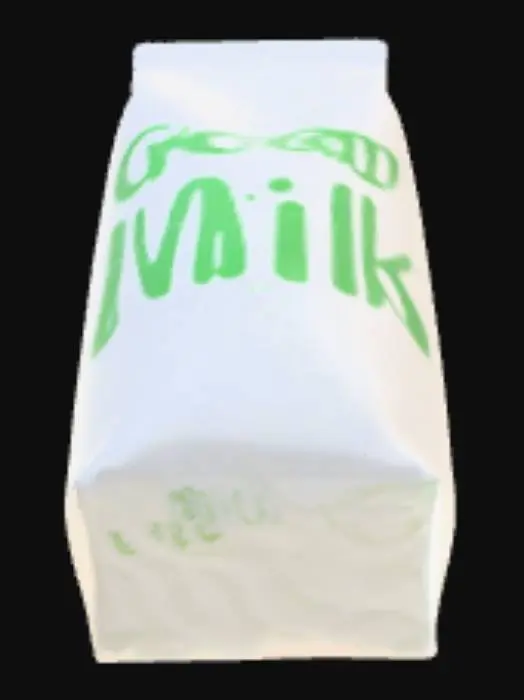 3D model for Обычный пластиковый пакет молока с надписью 'Зелёное молоко Пакет белого цвета, на нем крупная зелёная надпись, минимальный дизайн, фон нейтральный или кухонный