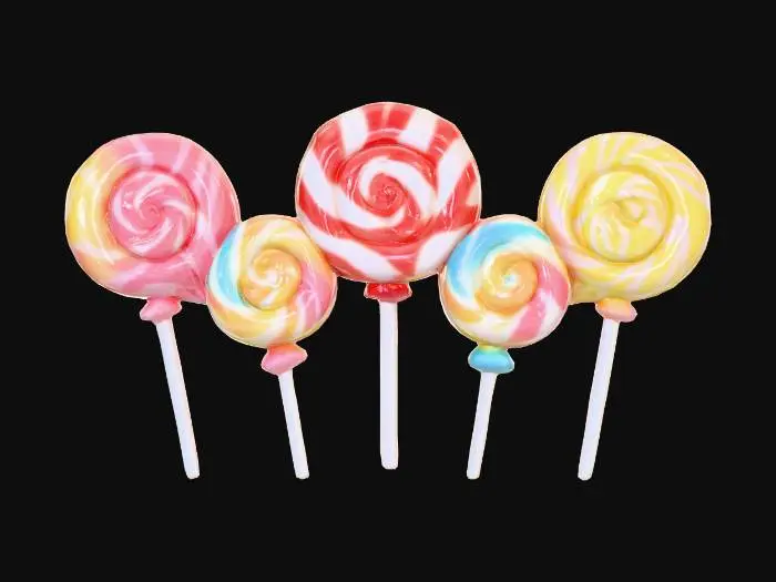 3D model for #food#,
Cartoon style, Ultra-realistic, multicolored lollipops.
#food#