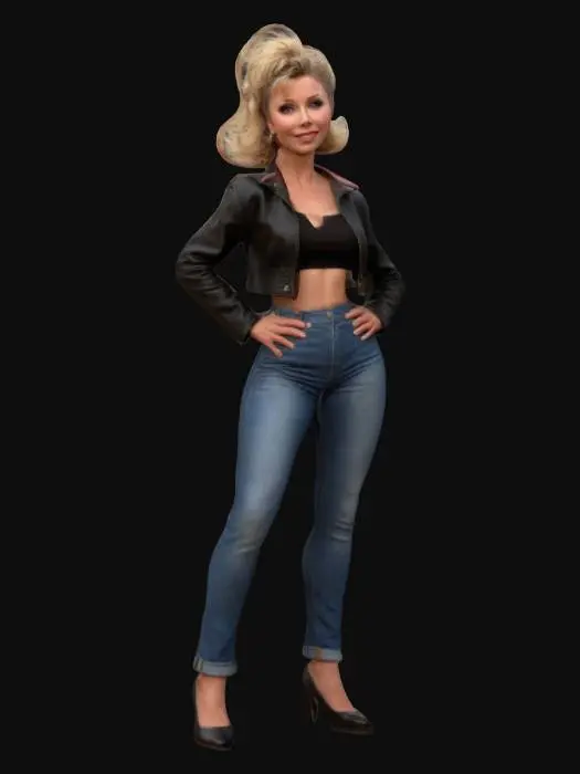 3D model for Sandy from the film Grease by olivia newton john. full body, t pose, a pose, arms extended outwards, t-pose, a-pose, digital art, 4k, fine details, sharp, very detailed, high resolution, masterpiece,