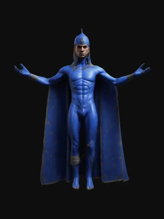 3D model for Mystery Men the blue raja character,
Realistic anatomically, Hyperrealism 4K, T-pose, Full body, Unity-ready, Character Design, mmorpg, digital art, 4k, fine details, sharp, very detailed, high resolution, masterpiece, 
