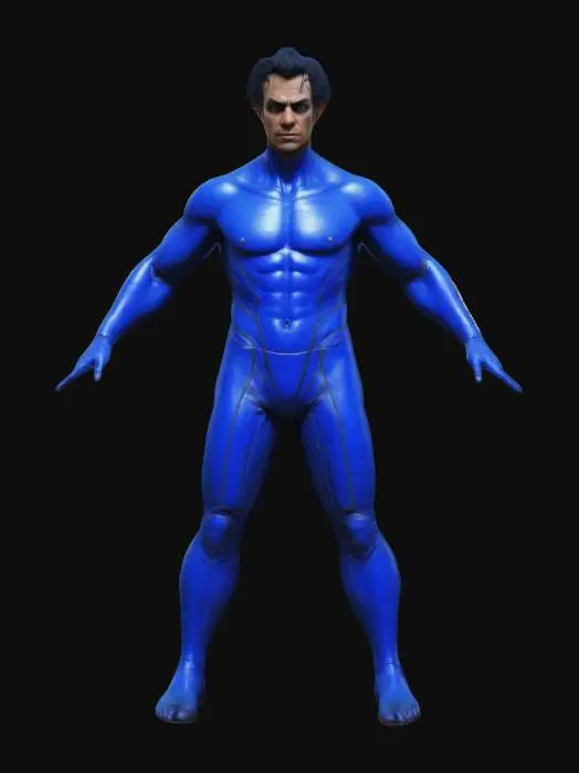 3D model for Mystery Men the blue raja character,
Realistic anatomically, Hyperrealism 4K, T-pose, Full body, Unity-ready, Character Design, mmorpg, digital art, 4k, fine details, sharp, very detailed, high resolution, masterpiece, 