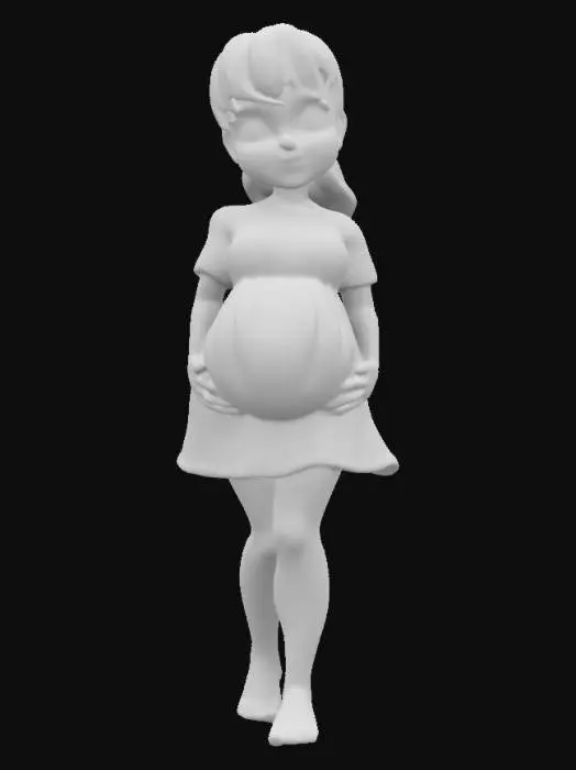 3D model for #valentine#, Ultra-realistic, pretty pregnant woman, holding her belly.fringe haircut and ponytail,in a light fabric dress with printed hearts. Includes PBR textures, detailed hair, PBR textures, photorealism, detailed hair, realistic skin shadows and soft lighting. High-quality, optimized 3D., #valentine#