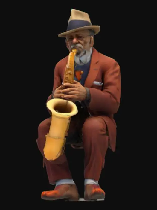 3D model for Ultra-Realistic, An old jazz player , An incredibly detailed character hands and feet. Realistic 3D anatomically accurate fingers and toes, vibrant colors, dimmersive realism, well lit. Hyperrealism, Full body, Unity-ready, Character Design, mmorpg,