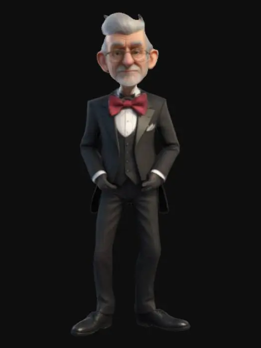 3D model for Cartoon style, Ultra-realistic, Musician in his fifties, Tailcoat style, Bow tie, , Straight posture, Elegant, Inspired face, . Full body, Designed for video games, Realistic and highly detailed texture, Digital art, 4k, Fine details, Clean lines, Vivid colors, Full body.