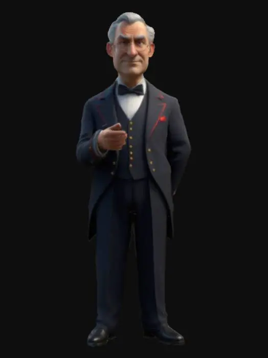 3D model for Cartoon style, ultra-realistic, 50-something conductor, very elegant style, upright posture, elegant, inspired face, . Full body, Designed for video games, Realistic and highly detailed texture, Digital art, 4k, Fine details, Clean lines, Vivid colors, Full body.