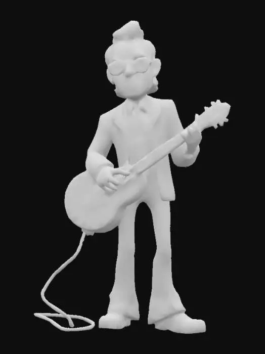 3D model for Cartoon style, Ultra-realistic, Old music proffesioner in his fifties, Late 1970's style, Upright posture, Stuck area. Full body, Designed for video games, Realistic and highly detailed texture, Digital art, 4k, Fine details, Clean lines, Vivid colors, Full body.