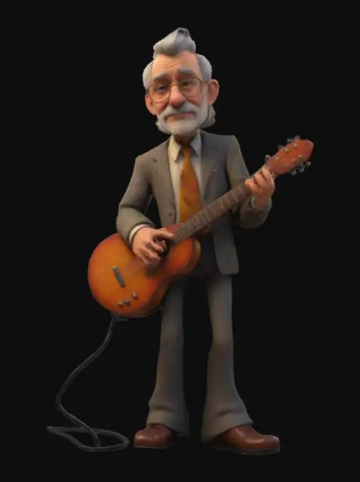 3D model for Cartoon style, Ultra-realistic, Old music proffesioner in his fifties, Late 1970's style, Upright posture, Stuck area. Full body, Designed for video games, Realistic and highly detailed texture, Digital art, 4k, Fine details, Clean lines, Vivid colors, Full body.