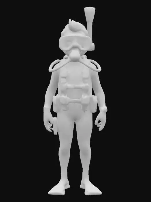 3D model for #ocean#, Cartoon style, Ultra-realistic, scuba diver,  Full body, Designed for video games, Realistic and highly detailed texture, Digital art, 4k, Fine details, Clean lines, Vivid colors, Unity-ready, Character Design, mmorpg,, #ocean#