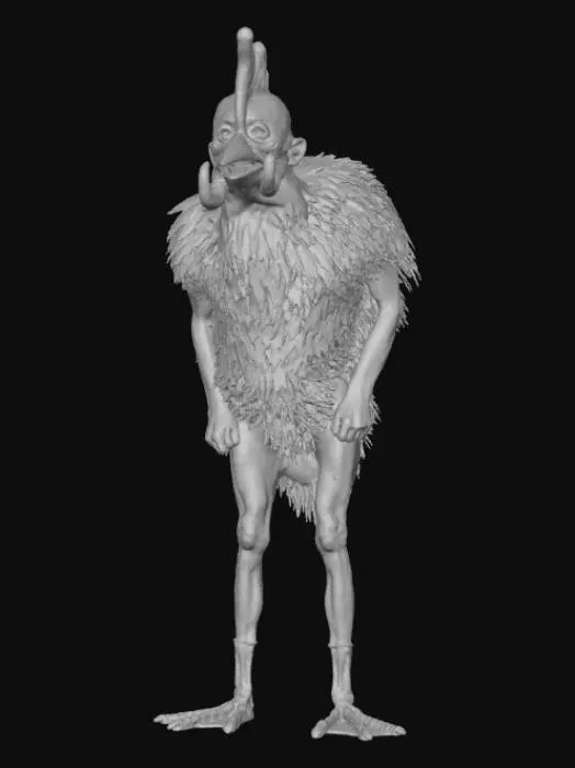 3D model for style Cartoon ultra realiste un homme mince et grand, voûté, a l'aire stupide, style Reednek, est déguisé en poulet. Le déguisement est salle et usé. , #Thanksgiving#