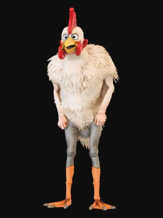 3D model for style Cartoon ultra realiste un homme mince et grand, voûté, a l'aire stupide, style Reednek, est déguisé en poulet. Le déguisement est salle et usé. , #Thanksgiving#