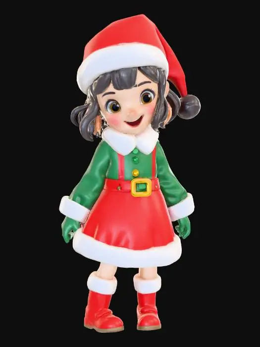 3D model for #Christmas2025#, cartoon style, ultra realistic, pretty girl in Christmas outfit,  short and tight-fitting, good look