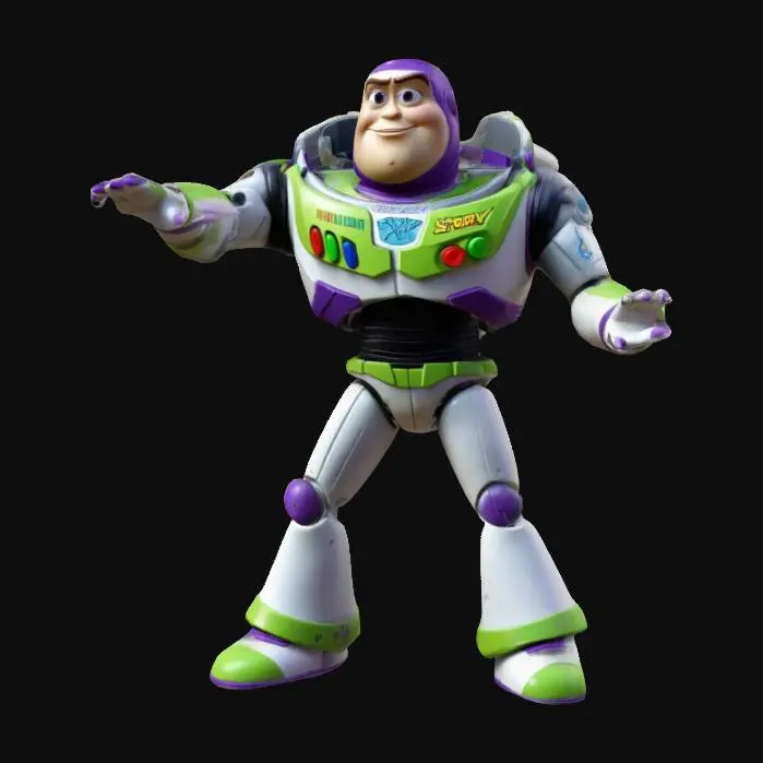 3D model for #3DModeling, Buzz Lightyear character from the Toy Story saga, full body, t pose, a pose, arms extended outwards, t-pose, a-pose, digital art, 4k, fine details, sharp, very detailed, high resolution, masterpiece, 