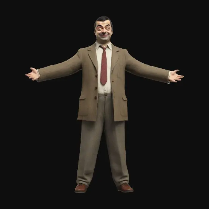 3D model for Infos de génération
Invite
Mr Bean character from the TV series Mr Bean. A jovial, joking attitude, full body, t pose, a pose, arms extended outwards, t-pose, a-pose, digital art, 4k, fine details, sharp, very detailed, high resolution, masterpiece, 