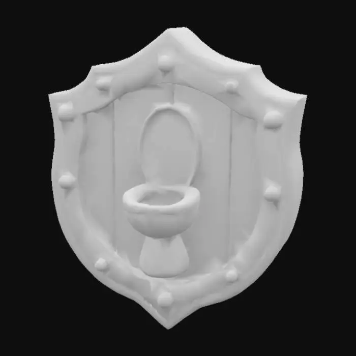 3D model for #emblem#, In cartoon style,  Medieval  Public toilets sign, In old rust Metal and Old Wood. Designed for video games, Highly detailed realistic texture, Digital art, 4k,