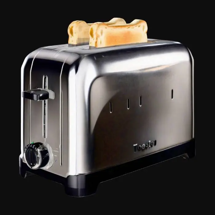 3D model for toaster with chrome sides and a slice of bread