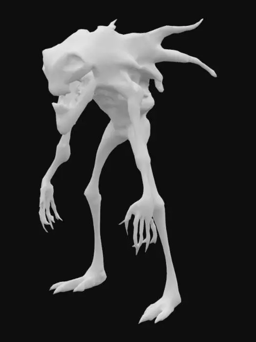 3D model for An extremely creepy creature with 2 arms and 4 legs and a giant forehead