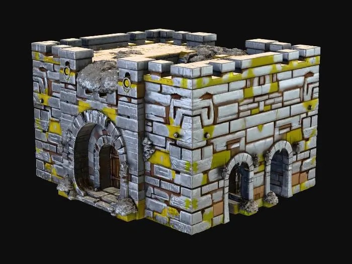3D model for Modular dungeon wall set, stone bricks, torch holders.