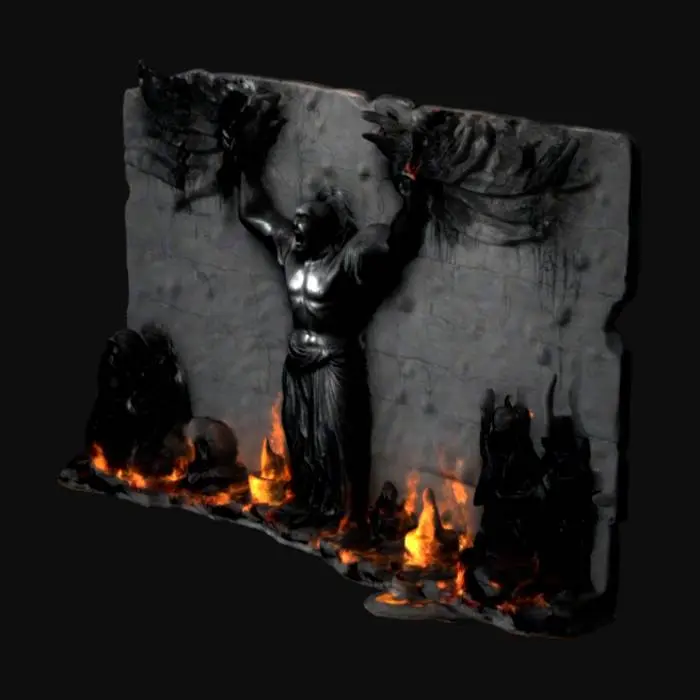 3D model for Wasch die Götzen von der Wand
Brenne die Lügen weg
Nimm von Göttern, was sie wollen
Und was zu Recht dir gebührt, schrei
Deus
Magnus
Niger
Quoniam
Deus
Magnus
Niger
Quoniam
The writing's on the wall and there'll be hell to pay
The gods you knew before are dying anyway (they'll never find us)
They took our night away (they'll never find us)
They took our night away (they'll never find us)
They took our night away (they'll never find us)
Götterdämmerung