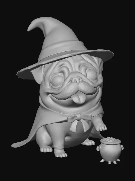 3D model for Cute pug in witch costume