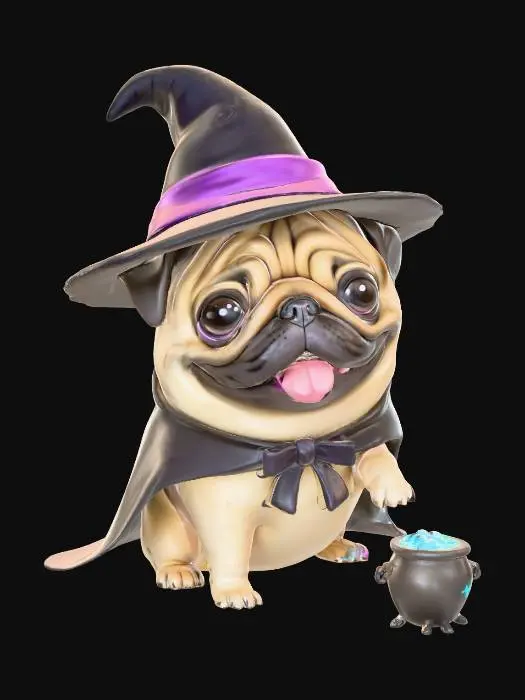 3D model for Cute pug in witch costume