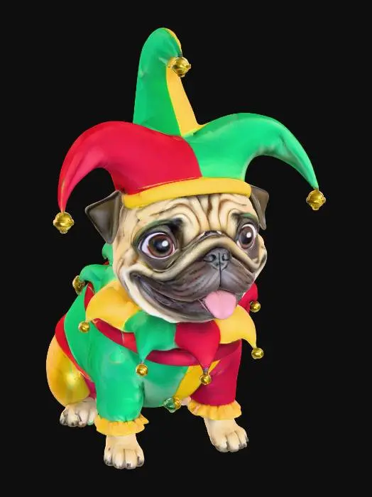 3D model for Cute pug in jester costume