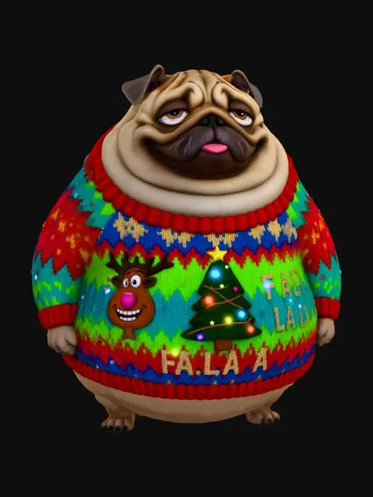 3D model for #Christmas2025#, fat xmas pug