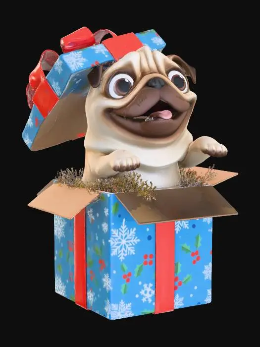 3D model for Pug Present Surprise, #Christmas2025#