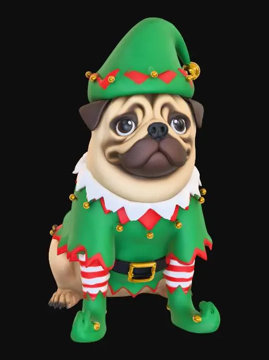 3D model for #Christmas2025#, christmas pug elf