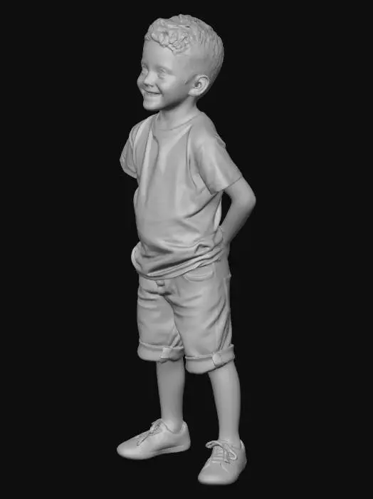 3D model for Smiling boy in a white t-shirt and denim shorts