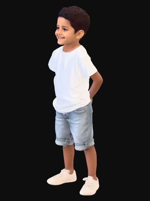3D model for Smiling boy in a white t-shirt and denim shorts