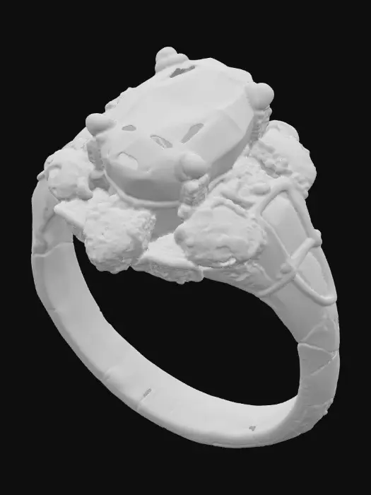 3D model for A platinum garnet ring, main stone is a 4ct oval shape red color garnet, side stones are 2 pieces of pear shape diamonds with dimensions of 2x3mm and  2 pieces of pear shape diamonds with dimensions of 4x2.5mm ,2 brilliant  round cut yellow sapphires with dimensions of 2.6mm  and 2 princess cut light green emeralds with dimensions of 3x3mm , the ring brings a sense of summer British garden from early 20th century,and can be wore with a warm color themed ball room dress in charity fundraiser event or garden Floria completion events., #PBR# 