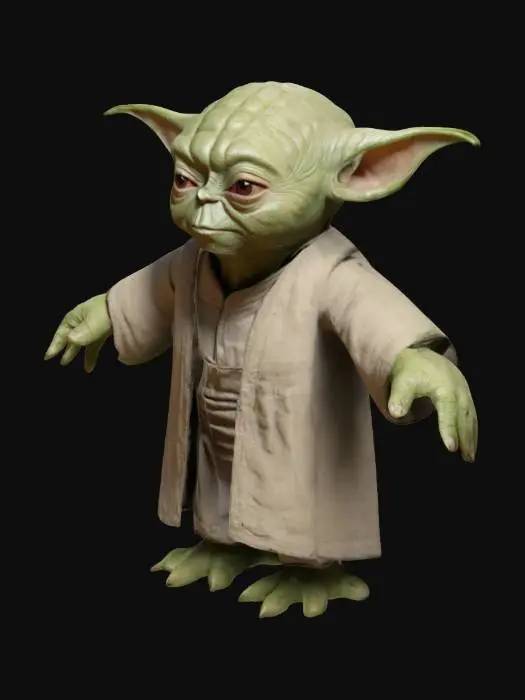 3D model for Older, wrinkled, Yoda, unreal engine 5, highest quality, highest resolution, insane detailed, character design, z-brush, v-ray, good proportions, good anatomy, good hands, good face, high quality, no weapons, T-pose, arms apart, fingers spread