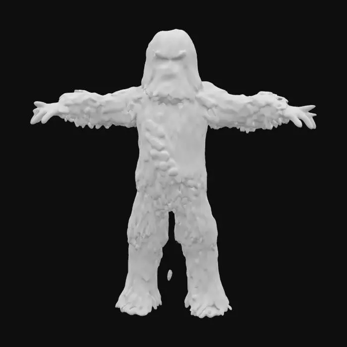 3D model for Chewbacca, unreal engine 5, highest quality, highest resolution, insane detailed, character design, z-brush, v-ray, good proportions, good anatomy, good hands, good face, high quality, no weapons, t pose, arms apart, fingers spread