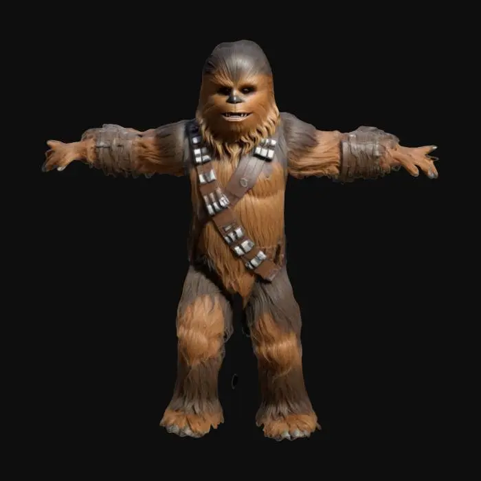 3D model for Chewbacca, unreal engine 5, highest quality, highest resolution, insane detailed, character design, z-brush, v-ray, good proportions, good anatomy, good hands, good face, high quality, no weapons, t pose, arms apart, fingers spread