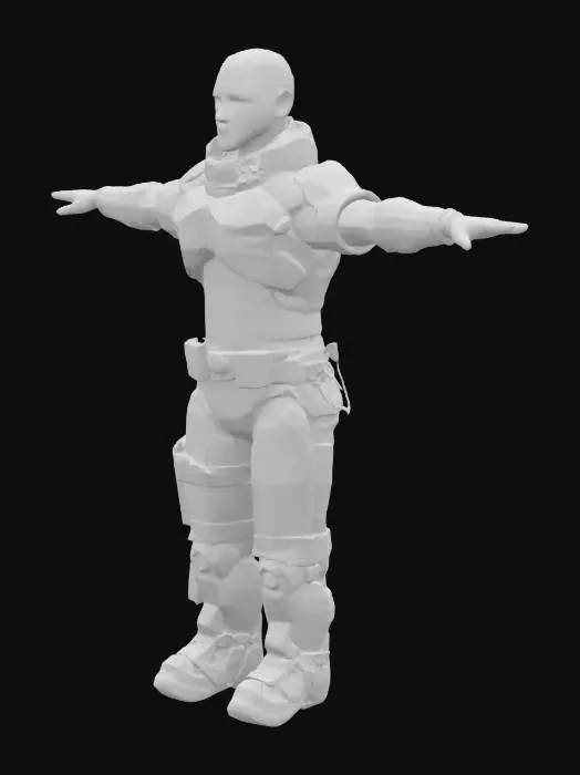 3D model for Cyberpunk male character, High‑precision; T‑pose; wearing sci-fi metal armor, each fingers distinctly spaced apart; smooth topology; short hair, unarmed.