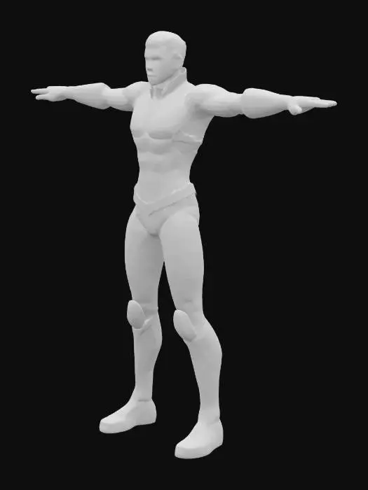 3D model for Cyberpunk male character, High‑precision; T‑pose; wearing sci-fi metal armor, each fingers distinctly spaced apart; smooth topology; short hair, unarmed.
