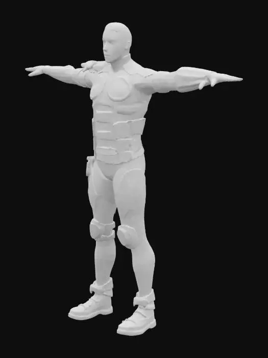 3D model for Cyberpunk male character, High‑precision; T‑pose; wearing sci-fi metal armor, each fingers distinctly spaced apart; smooth topology; short hair, unarmed.